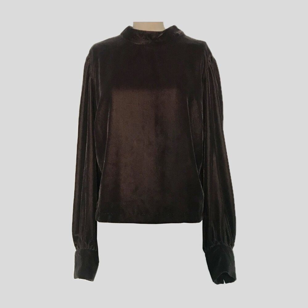 Banana Republic Chocolate Brown Velvet Cutout Open Back Tie Blouse Top Womens XL